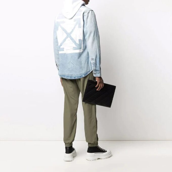Off-White Men’ s SS21 Lapel Buckle Long Sleeves Blue Shirt