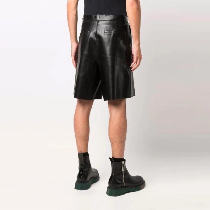 Off-White Men’ s SS21 Leather Cargo Shorts Loose Fit Black