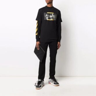 Off-White Men’ s SS21 Pattern Printing Short Sleeve Black T-Shirt Off-White Men’ s SS21 Pattern Printing Short Sleeve Black T-Shirt
