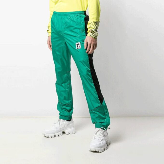Off-White Men’ s SS21 Side Stripe Athleisure Casual Sports Pants Slim Fit Green