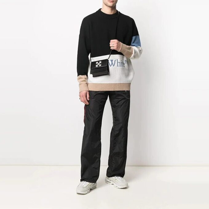 Off-White Men’ s SS21 Zipper Detail Logo Sports Pants/Trousers/Joggers Black