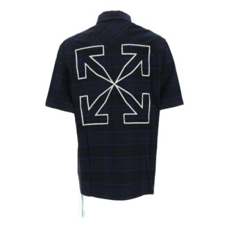 Off-White Men’ s SS22 Alphabet Printing Plaid Arrow Short Sleeve Shirt Blue