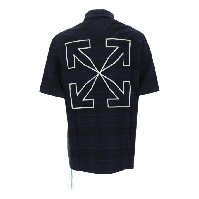 Off-White Men’ s SS22 Alphabet Printing Plaid Arrow Short Sleeve Shirt Blue