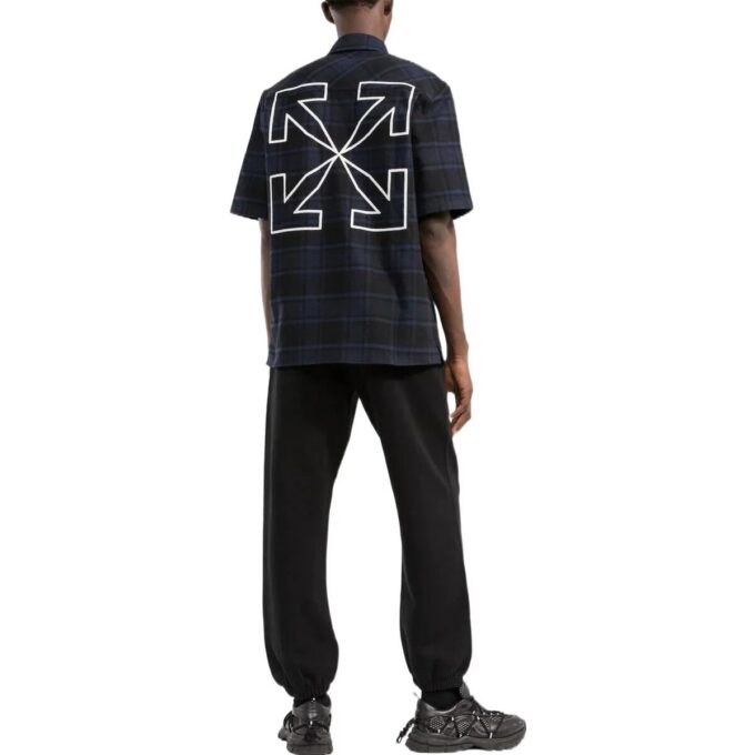 Off-White Men’ s SS22 Alphabet Printing Plaid Arrow Short Sleeve Shirt Blue