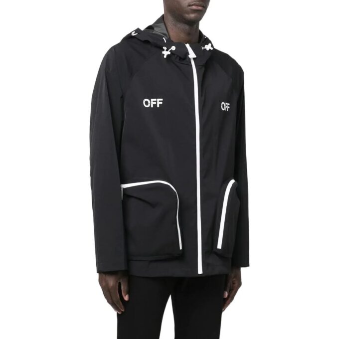 Off-White Men’ s SS22 Alphabet Printing Zipper Hooded Jacket Version Black