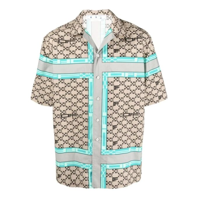 Off-White Men’ s SS22 Arrow Logo Printing Short Sleeve Shirt Beige