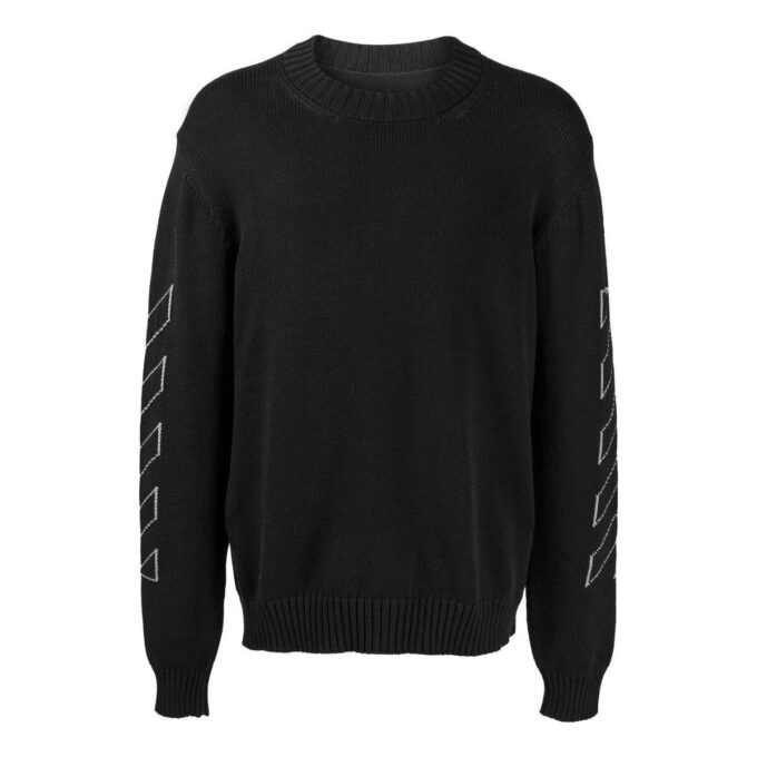 Off-White Men’ s SS22 Arrow Printing Round Neck Pullover Long Sleeves Wool Sweater Black