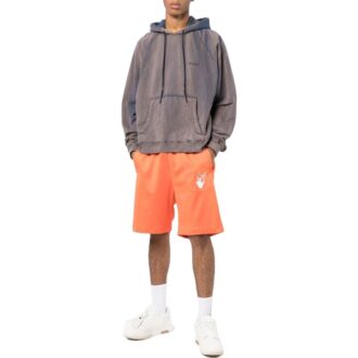 Off-White Men’ s SS22 Brand Logo Printing Elastic Waistband Straight Shorts Ordinary Version Orange
