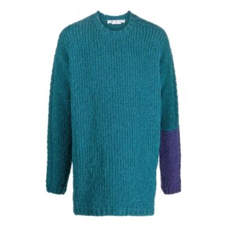 Off-White Men’ s SS22 Contrasting Colors Round Neck Knit Long Sleeves Wool Sweater Blue