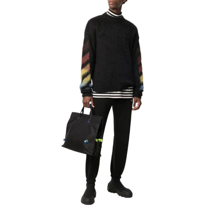 Off-White Men’ s SS22 Diagonal Stripes Bundle Feet Casual Sports Pants/Trousers/Joggers Version Black