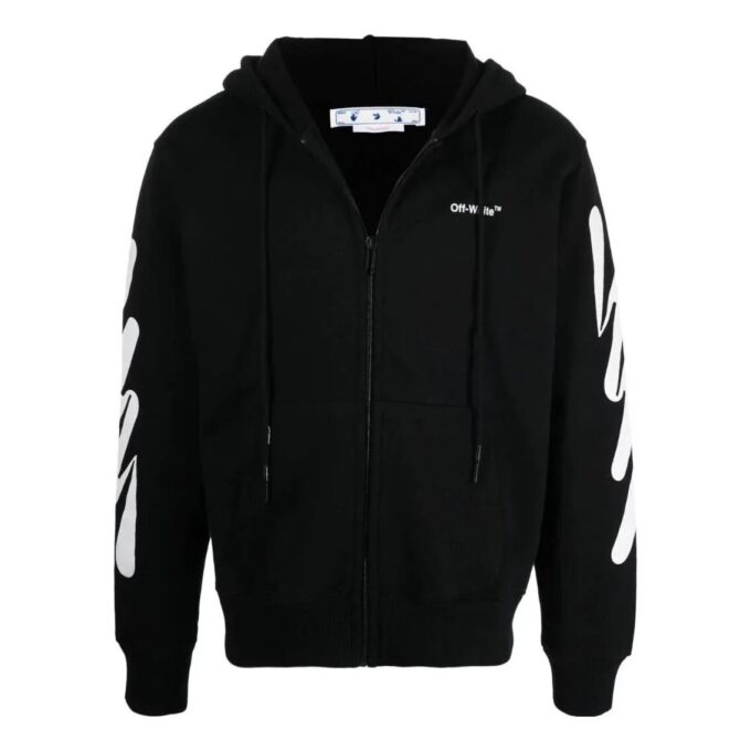 Off-White Men’ s SS22 Diagonal Stripes Printing Zipper Jacket Version Black