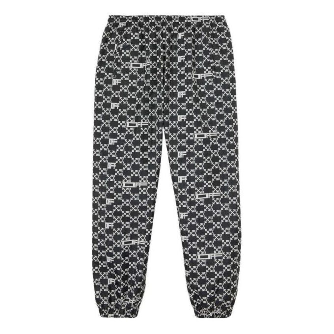 Off-White Men’ s SS22 Full Print Arrow Pattern Alphabet Sports Pants/Trousers/Joggers Black