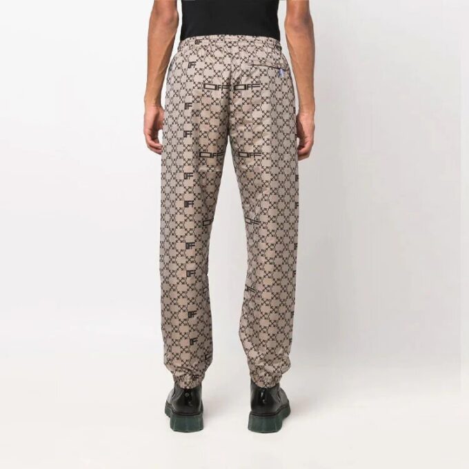Off-White Men’ s SS22 Full Print Pattern Alphabet Sports Pants/Trousers/Joggers Beige