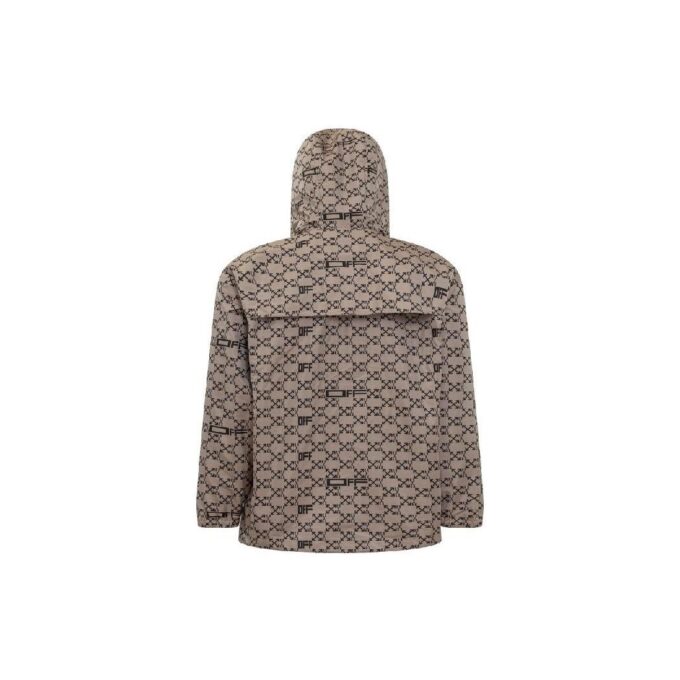 Off-White Men’ s SS22 Geometry Full Print Zipper Hooded Jacket Loose Fit Beige