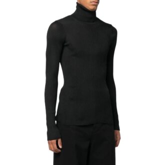 Off-White Men’ s SS22 Helvet Ribbed Slim Fit Wool Sweater Black