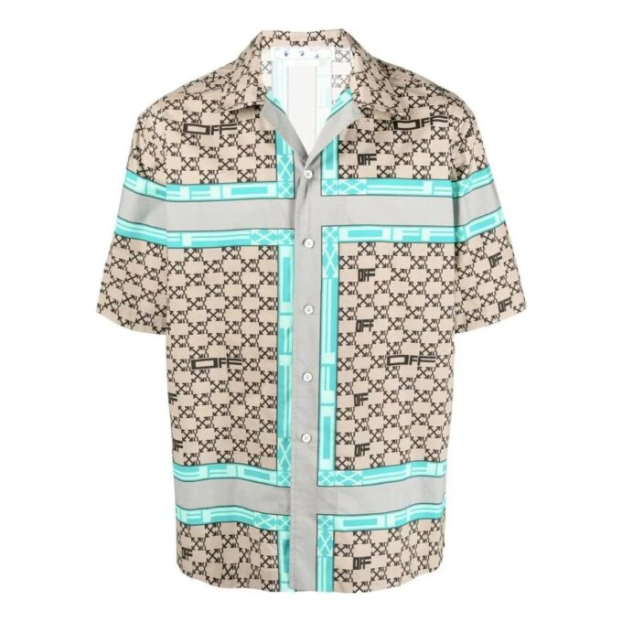 Off-White Men’ s SS22 Lapel Logo Printing Short Sleeve Version Beige Shirt