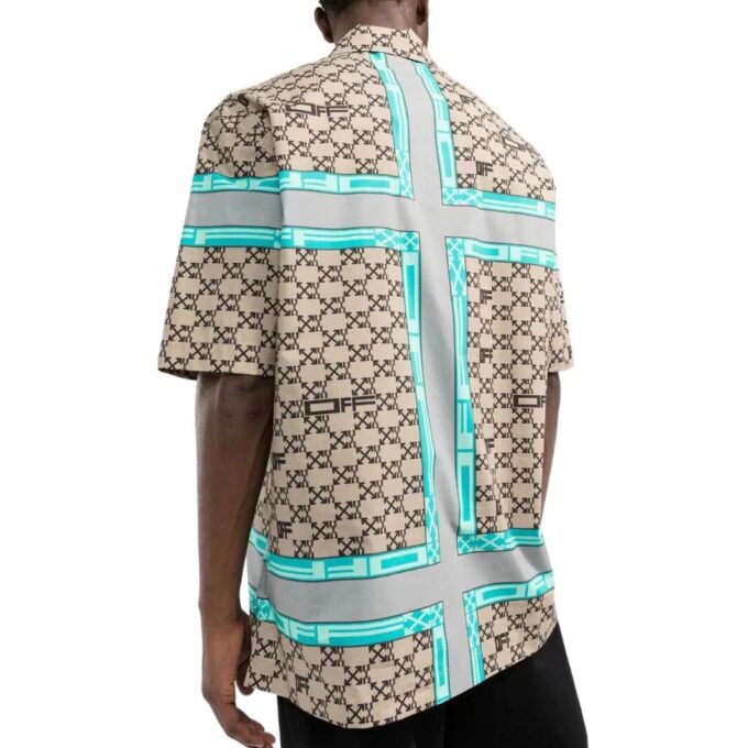 Off-White Men’ s SS22 Lapel Logo Printing Short Sleeve Version Beige Shirt