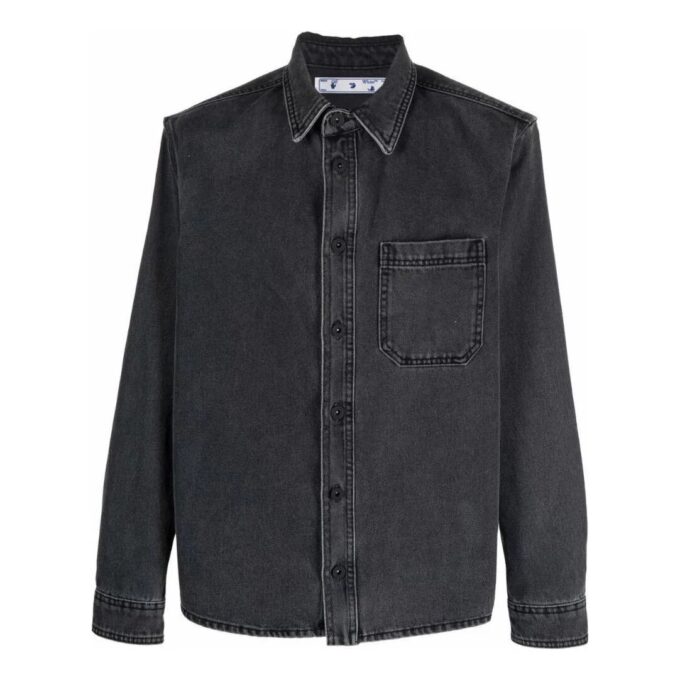 Off-White Men’ s SS22 Lapel Long Sleeves Denim Gray Shirt