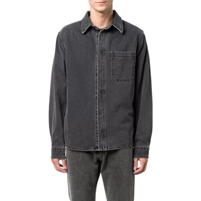 Off-White Men’ s SS22 Lapel Long Sleeves Denim Gray Shirt
