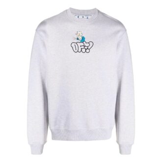 Off-White Men’ s SS22 Logo Cartoon Printing Round Neck Pullover Loose Fit Gray Off-White Men’ s SS22 Logo Cartoon Printing Round Neck Pullover Loose Fit Gray