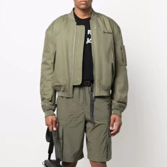 Off-White Men’ s SS22 Logo Embroidered Ribbed Collar Aviator Jacket Military Green Off-White Men’ s SS22 Logo Embroidered Ribbed Collar Aviator Jacket Military Green