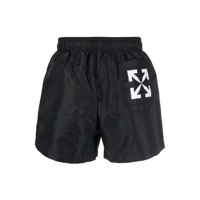 Off-White Men’ s SS22 Logo Printing Elastic Waistband Black Straight Shorts