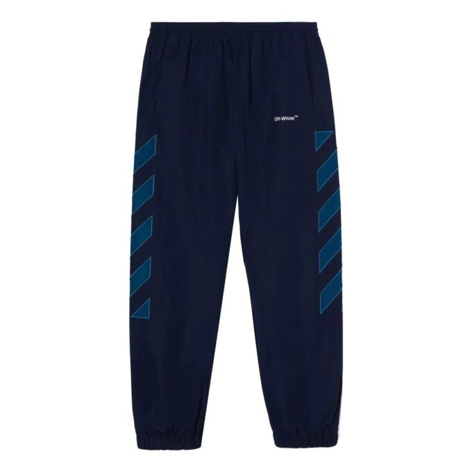 Off-White Men’ s SS22 Logo Stripe Printing Casual Sports Pants/Trousers/Joggers Navy Blue