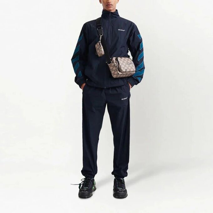 Off-White Men’ s SS22 Logo Stripe Printing Casual Sports Pants/Trousers/Joggers Navy Blue
