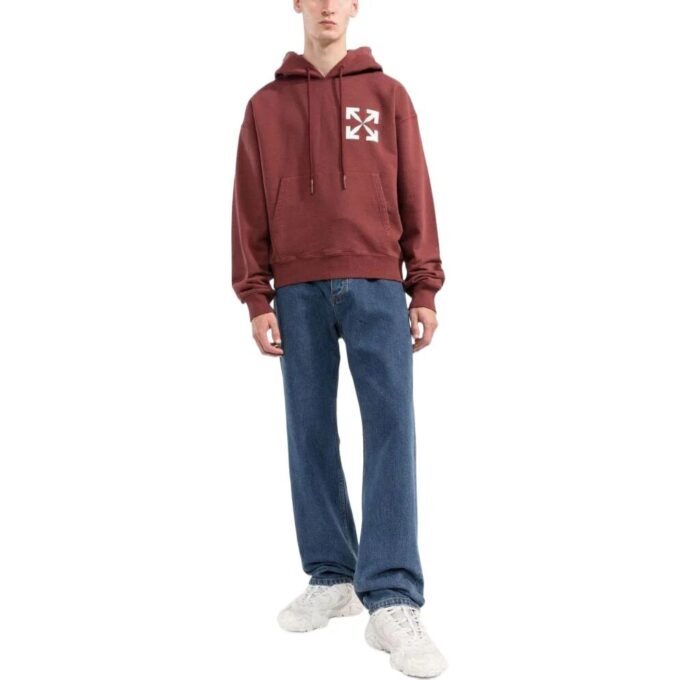 Off-White Men’ s SS22 Pattern Logo Hooded Long Sleeves Version Wine Red
