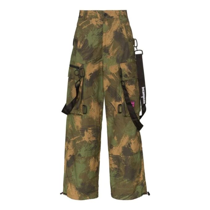 Off-White Men’ s SS22 Pattern Printing Cargo Casual Pants/Trousers Loose Fit Green