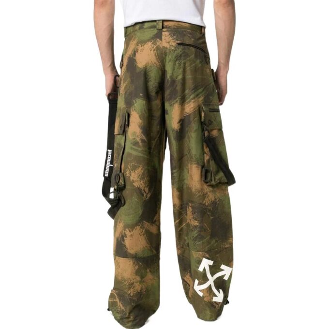 Off-White Men’ s SS22 Pattern Printing Cargo Casual Pants/Trousers Loose Fit Green