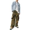 Off-White Men’ s SS22 Pattern Printing Cargo Casual Pants/Trousers Loose Fit Green
