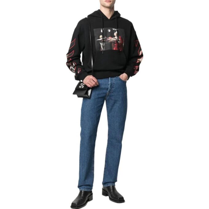 Off-White Men’ s SS22 Pattern Printing Hooded Long Sleeves Loose Fit Black
