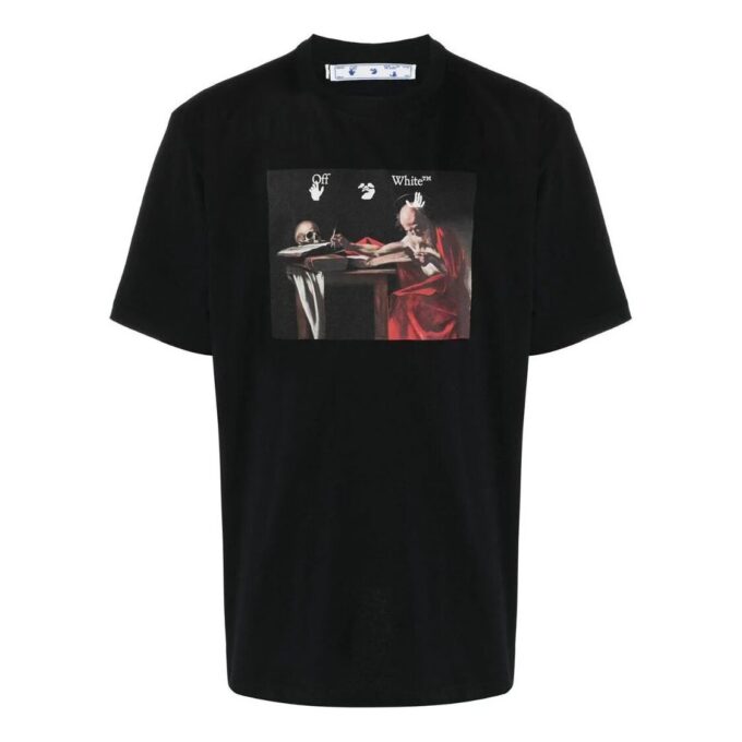 Off-White Men’ s SS22 Pattern Round Neck Short Sleeve Version Black T-Shirt