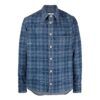 Off-White Men’ s SS22 Plaid Back Logo Printing Single Breasted Long Sleeves Ordinary Version Blue Shirt
