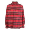 Off-White Men’ s SS22 Plaid Logo Embroidered Lapel Long Sleeves Loose Fit Red Shirt