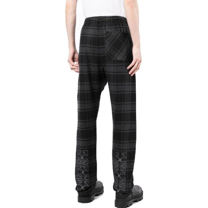 Off-White Men’ s SS22 Plaid Straight Casual Pants/Trousers Black