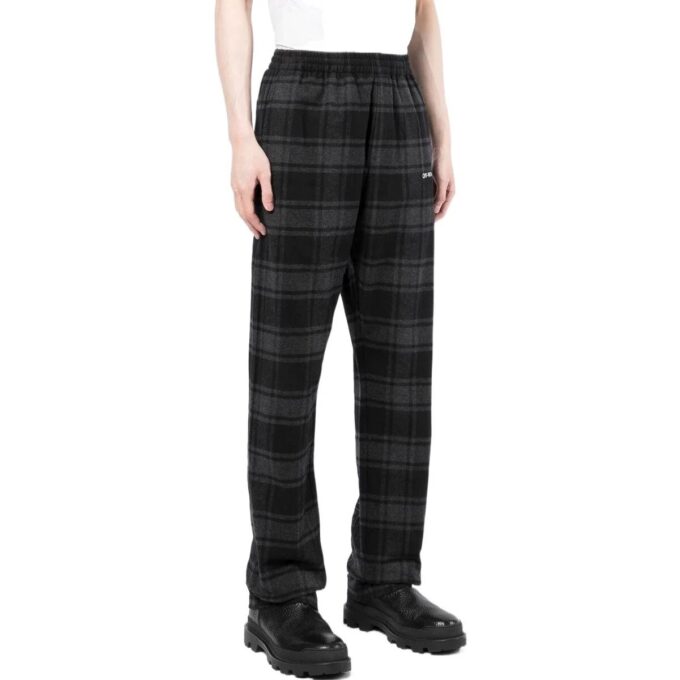 Off-White Men’ s SS22 Plaid Straight Casual Pants/Trousers Black