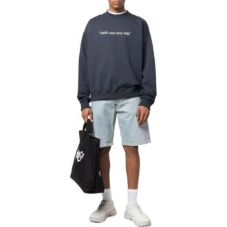 Off-White Men’ s SS22 Solid Color Alphabet Round Neck Pullover Long Sleeves Version Blue Off-White Men’ s SS22 Solid Color Alphabet Round Neck Pullover Long Sleeves Version Blue