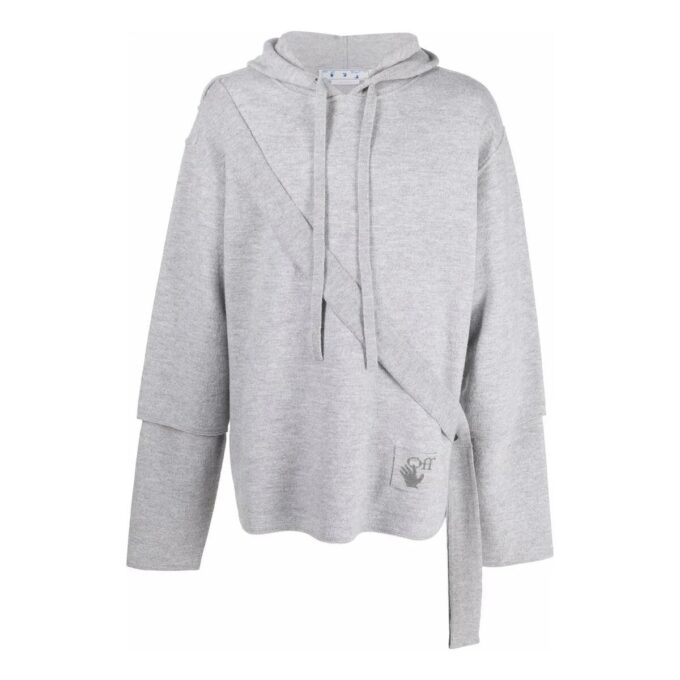 Off-White Men’ s SS22 Solid Color Cozy Drawstring Hooded Long Sleeves Gray