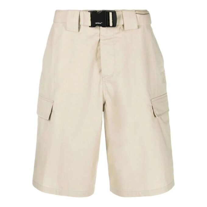 Off-White Men’ s SS22 Solid Color High Waist Minimalistic Bermuda Shorts Version Beige