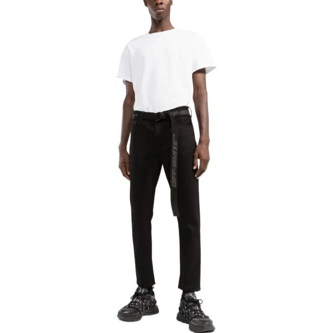 Off-White Men’ s SS22 Solid Color High Waist Straight-Leg Casual Pants/Trousers Black