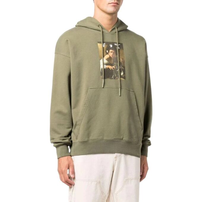 Off-White Men’ s SS22 Solid Color Illustration Printing Hooded Long Sleeves Version Green
