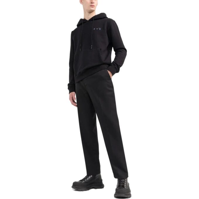 Off-White Men’ s SS22 Solid Color Logo Printing Hooded Long Sleeves Black