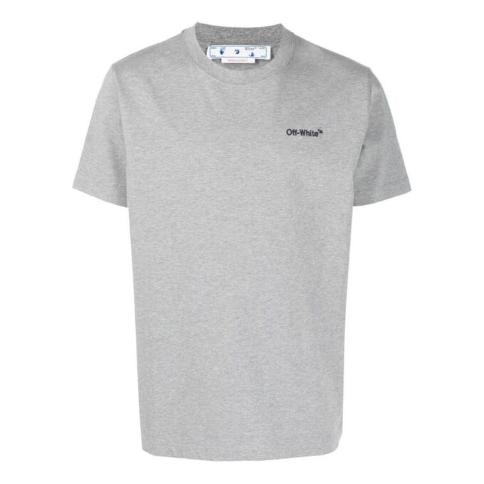Off-White Men’ s SS22 Solid Color Logo Printing Round Neck Short Sleeve Gray T-Shirt