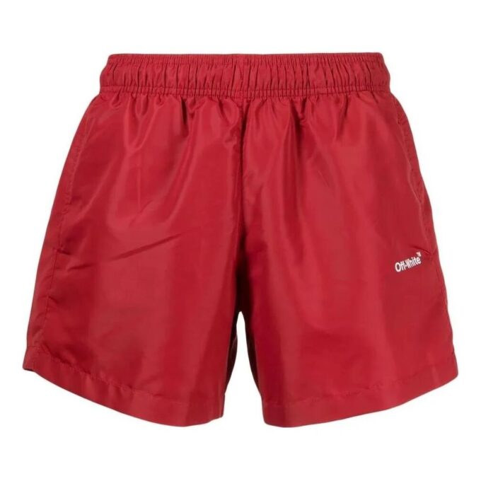 Off-White Men’ s SS22 Solid Color Logo Printing Shorts Red