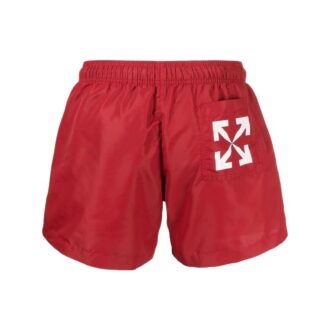 Off-White Men’ s SS22 Solid Color Logo Printing Shorts Red