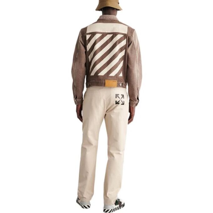 Off-White Men’ s SS22 Solid Color Logo Printing Straight Casual Pants/Trousers Beige