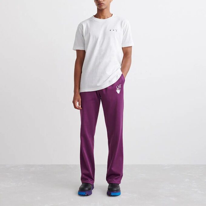 Off-White Men’ s SS22 Solid Color Logo Printing Straight Sports Pants/Trousers/Joggers Loose Fit Purple