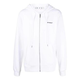 Off-White Men’ s SS22 Solid Color Logo Printing Zipper Hooded Long Sleeves Version White Jacket